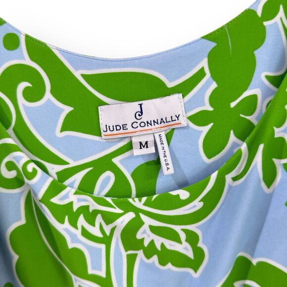 Jude Connally Etched Floral Blue/Green Nylon Spandex Dress Sleeveless Pockets M - Picture 4 of 9